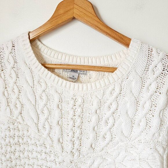 EUC GH BASS CREAM COTTON BLEND CABLE KNIT CREW NECK PULLOVER SWEATER SIZE XL - Picture 4 of 14